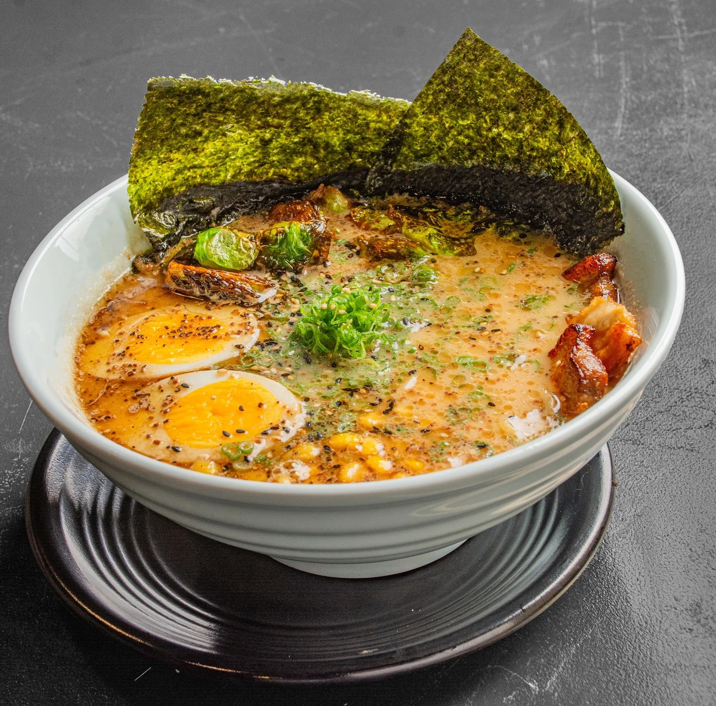 Ramen with egg, nori and green onion