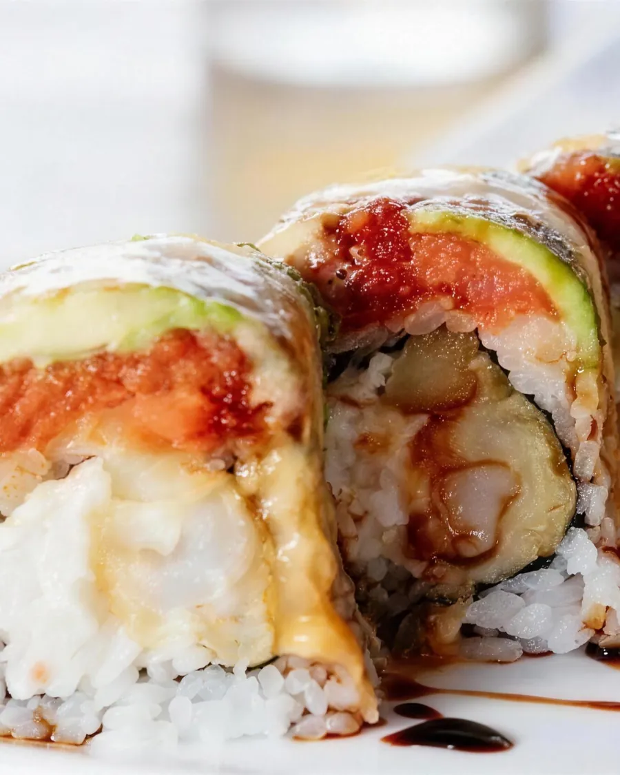 Special roll topped with avocado and spicy tuna