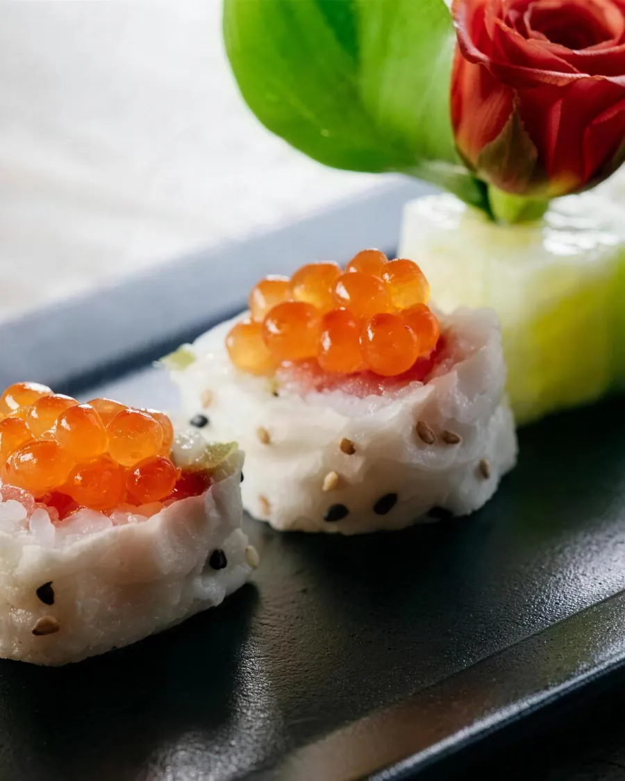 Rolls topped with ikura
